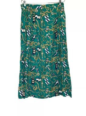 vtg Portraits by Northern Isles midi skirt Size 12 green gold chain Cottagecore